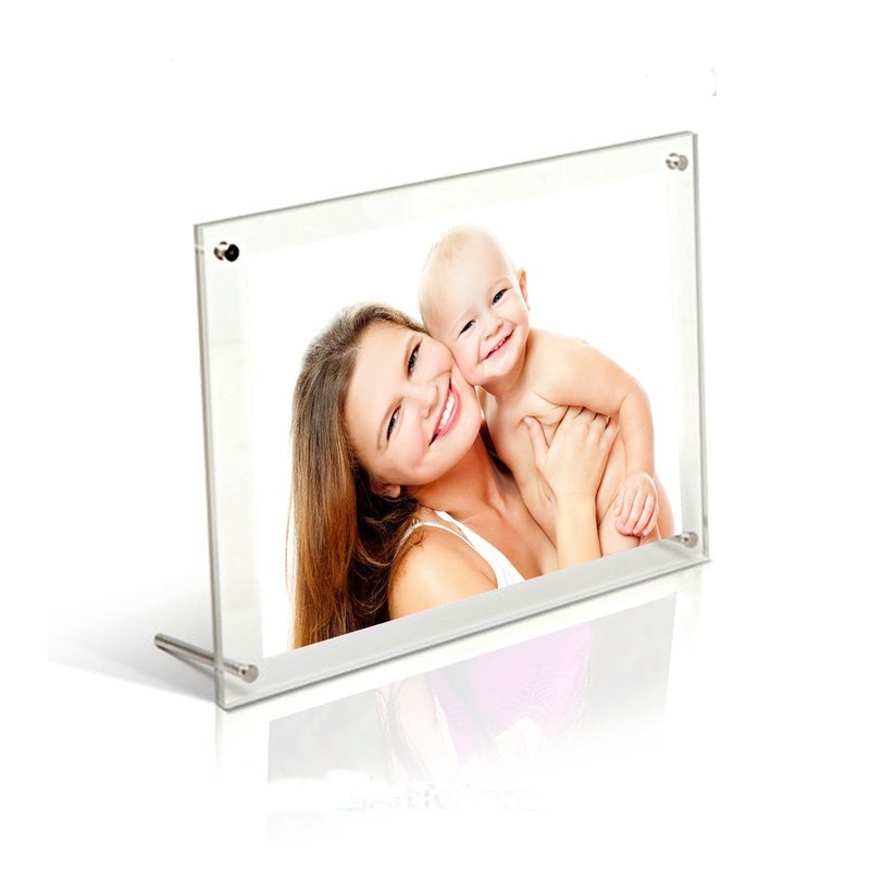 BFRed Acrylic 5x7" Brackets or Hanging Picture Frame, Wall Mount Floating and Desktop Photo Frame - Image 1